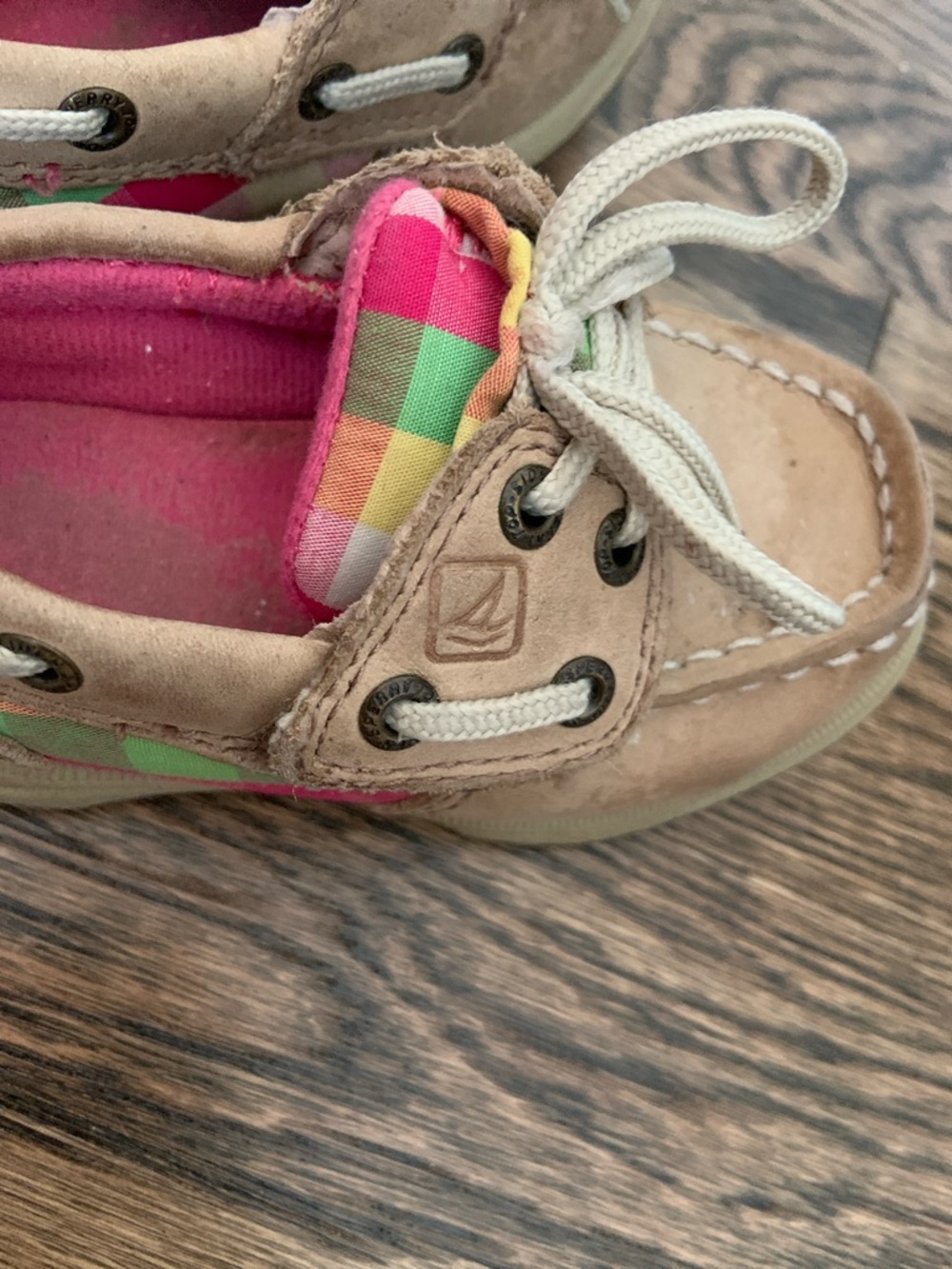 Sperry Baby Girl Toddler Intrepid Pink Plaid Tan Velcro Boat Shoes - Picture 5 of 8